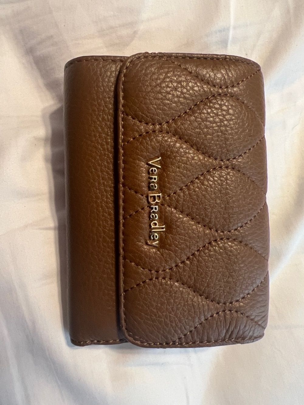 Vera Bradley Quilted Brown Pebbled Leather Trifold Wallet